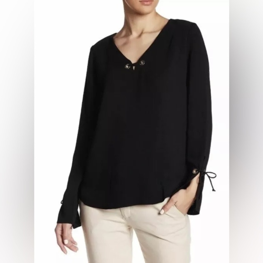 Ramy Brook Alexa Grommet Black Long Sleeve Blouse‎ Size Small